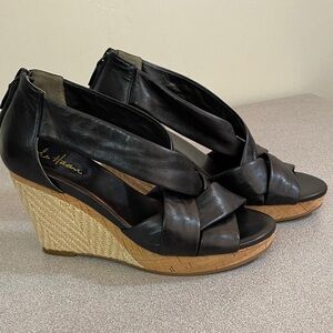Cole Haan Delfina Black Leather Wedge Sandals